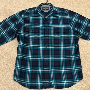 Nautical Long Sleeve Flannel Shirt, Green & White, Size X-Large